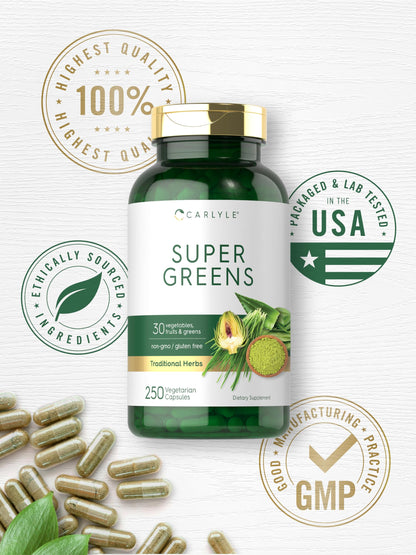 Carlyle Super Greens Capsules – 250 Count, Non-GMO & Gluten Free