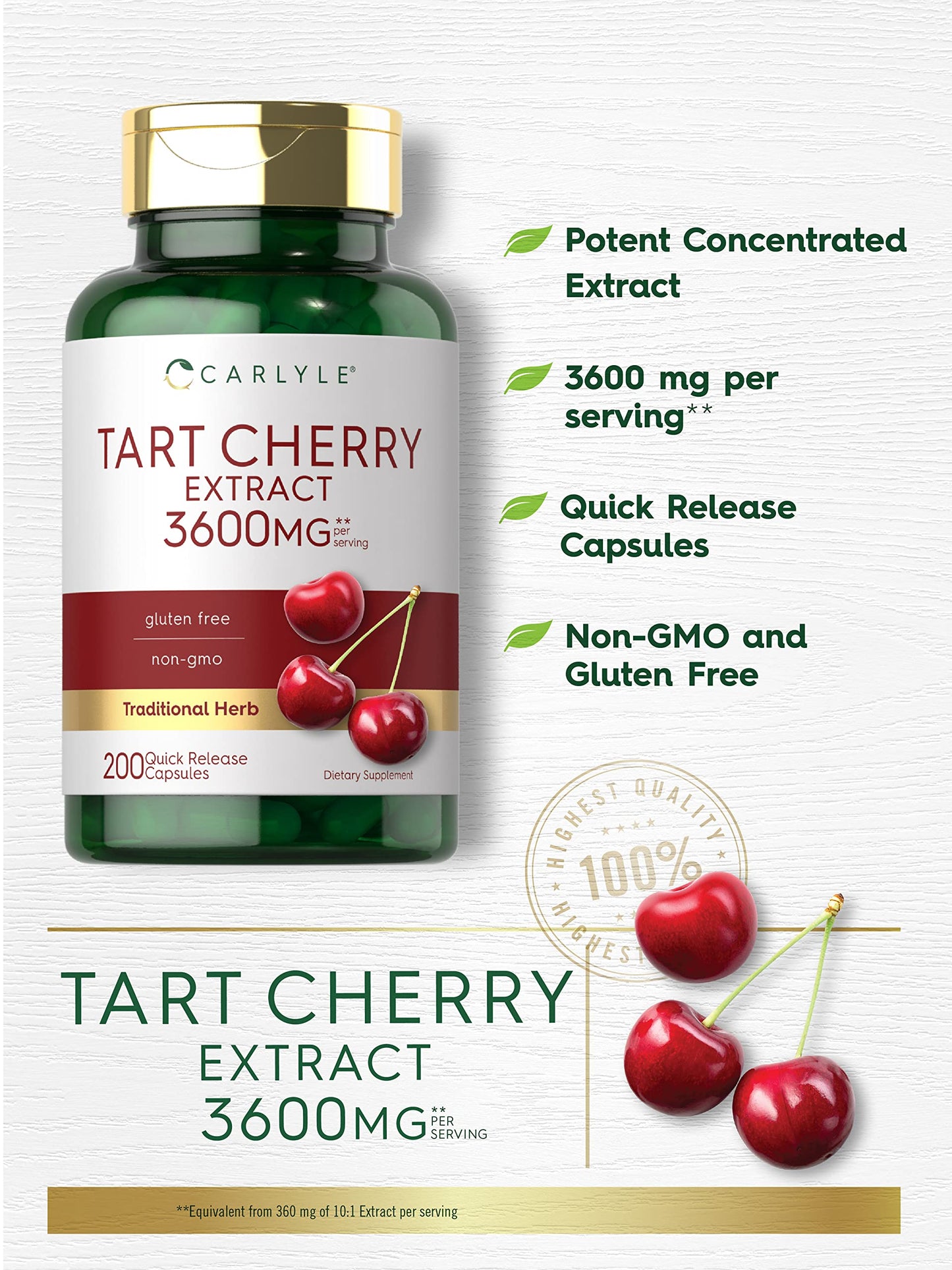 Carlyle Tart Cherry Extract Capsules – 200 Count, Non-GMO & Gluten Free (Pack of 2)