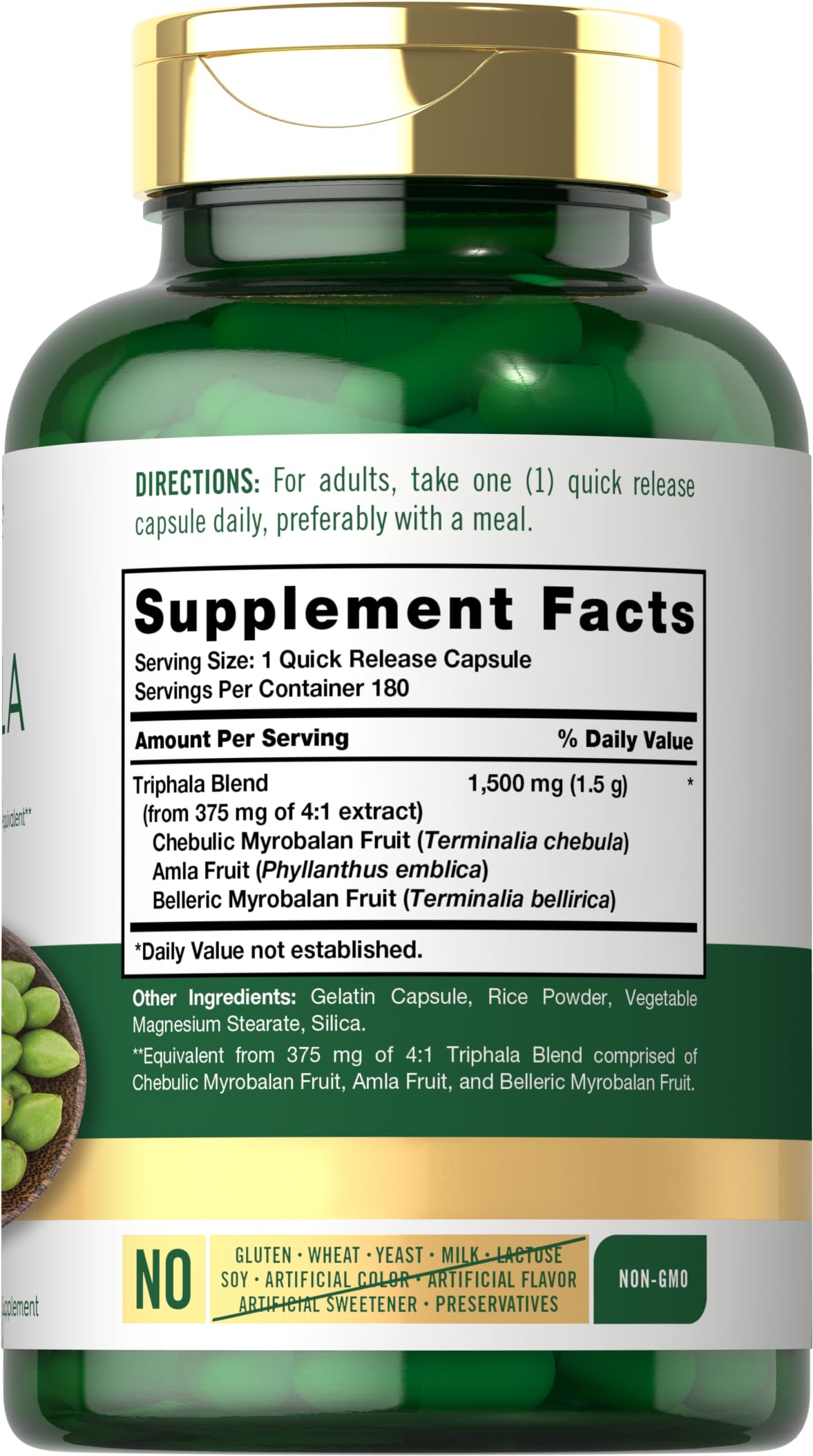 Carlyle Triphala Capsules 1500mg | 180 Count | Herbal Non-GMO Gluten Free
