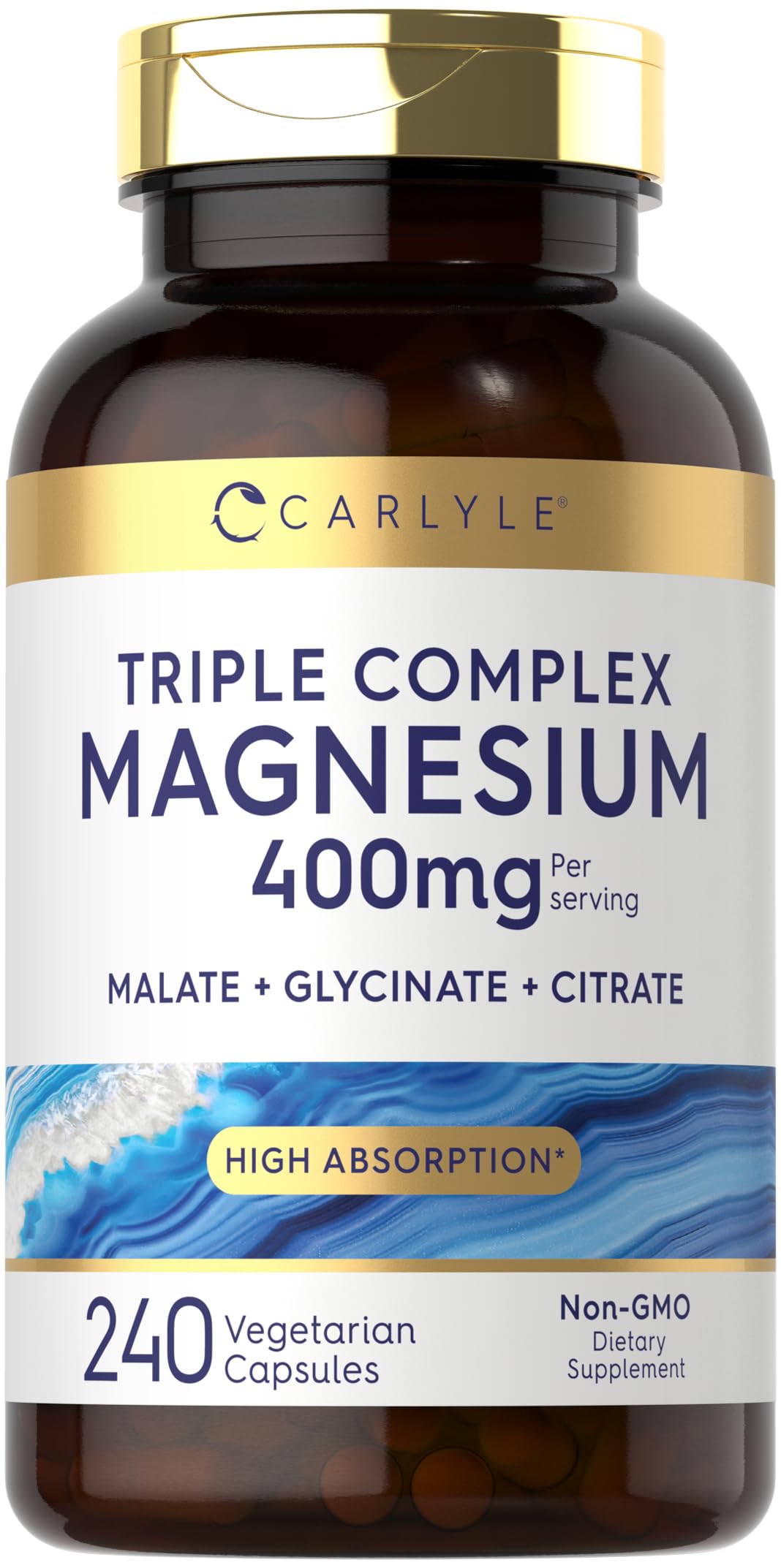 Carlyle Triple Magnesium Complex – 400 mg, 240 Capsules | Mg Malate, Glycinate & Citrate | Vegetarian, Non-GMO, Gluten Free