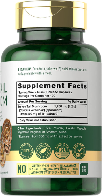 Carlyle Turkey Tail Mushroom Capsules - 1200mg, 200 Count | Non-GMO & Gluten Free