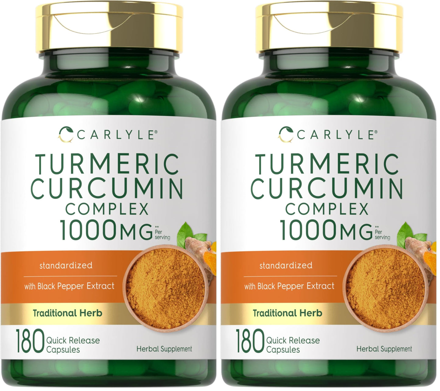 Carlyle Turmeric Curcumin with Black Pepper 1000mg - 180 Capsules | Non-GMO, Gluten Free (Pack of 2)