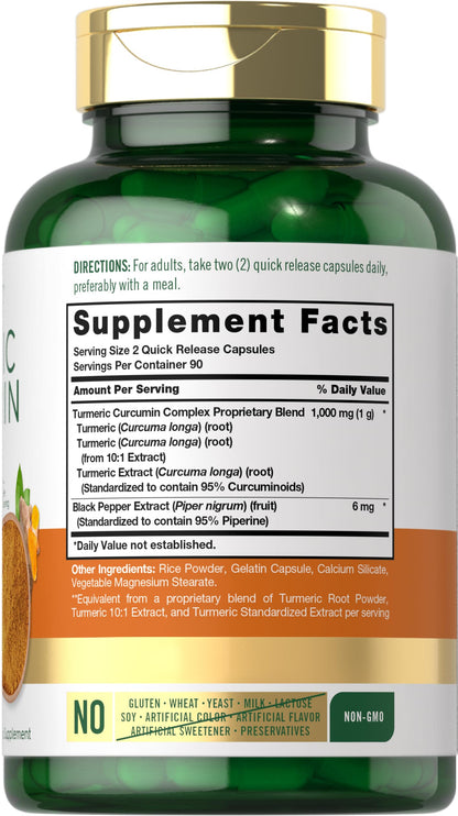 Carlyle Turmeric Curcumin with Black Pepper 1000mg - 180 Capsules | Non-GMO, Gluten Free (Pack of 2)