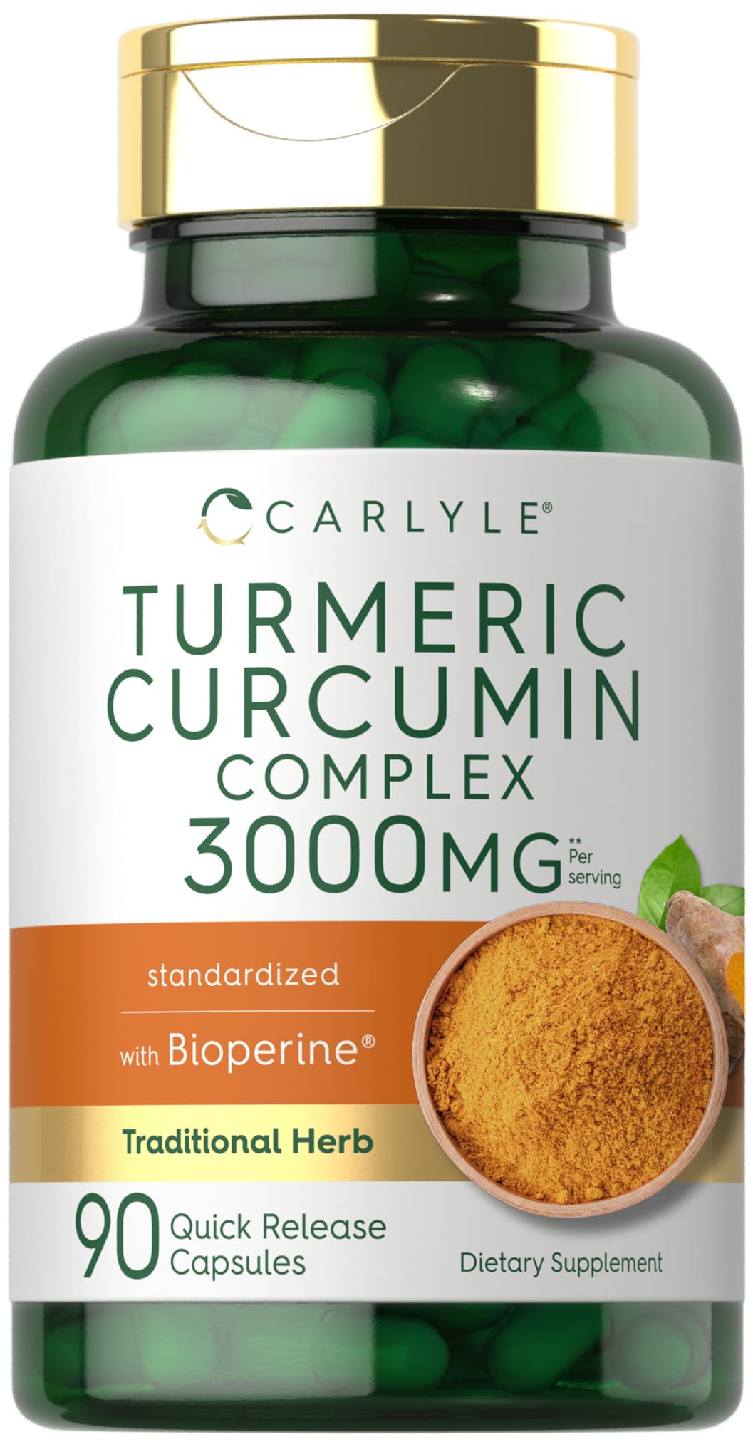 Carlyle Turmeric Curcumin 3000mg with Bioperine – 90 Capsules | Non-GMO, Gluten Free