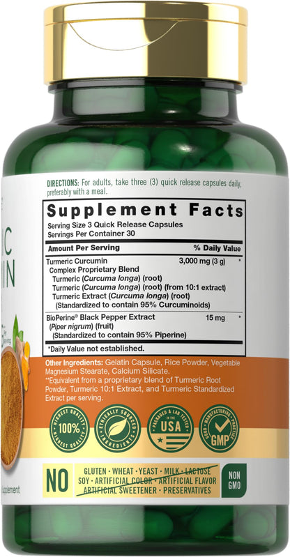 Carlyle Turmeric Curcumin 3000mg with Bioperine – 90 Capsules | Non-GMO, Gluten Free