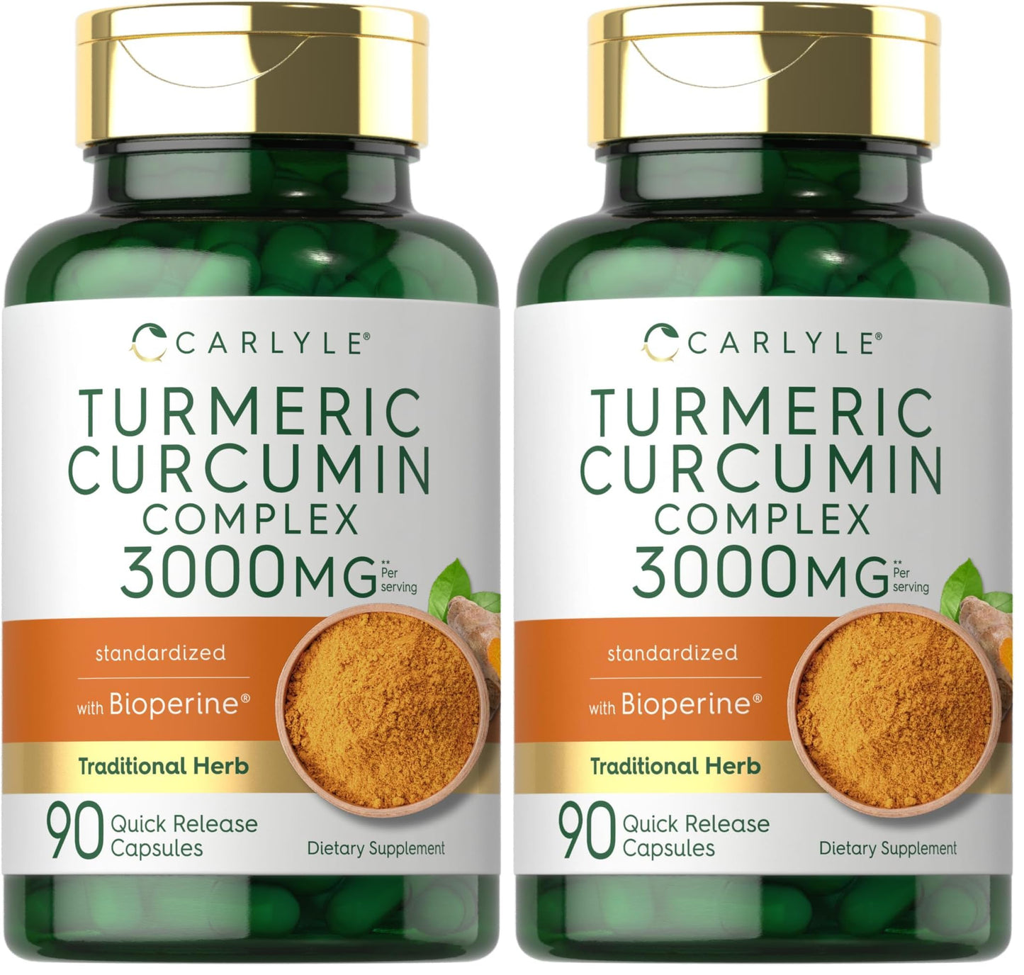 Carlyle Turmeric Curcumin 3000mg with Bioperine – 90 Capsules (Pack of 2) | Non-GMO, Gluten Free