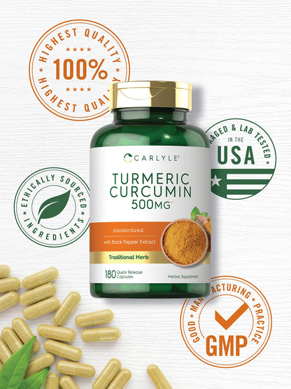 Carlyle Turmeric Curcumin 500 mg - 360 Capsules (Pack of 2) with Black Pepper Extract