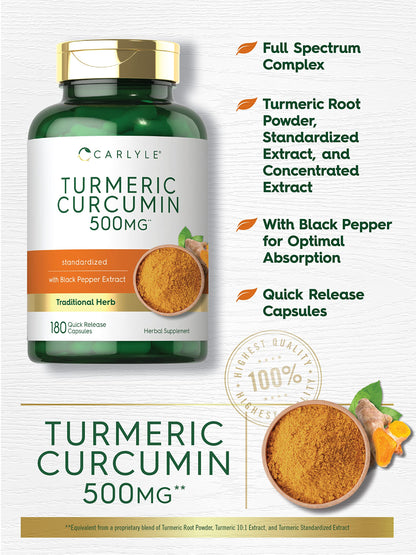 Carlyle Turmeric Curcumin 500 mg - 360 Capsules (Pack of 2) with Black Pepper Extract