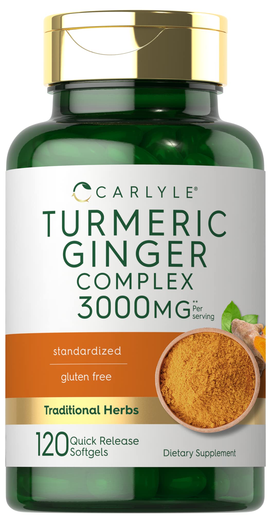 Carlyle Turmeric & Ginger Supplement 3000 mg - 120 Softgels | Turmeric Curcumin Complex + Black Pepper (Non-GMO, Gluten Free)