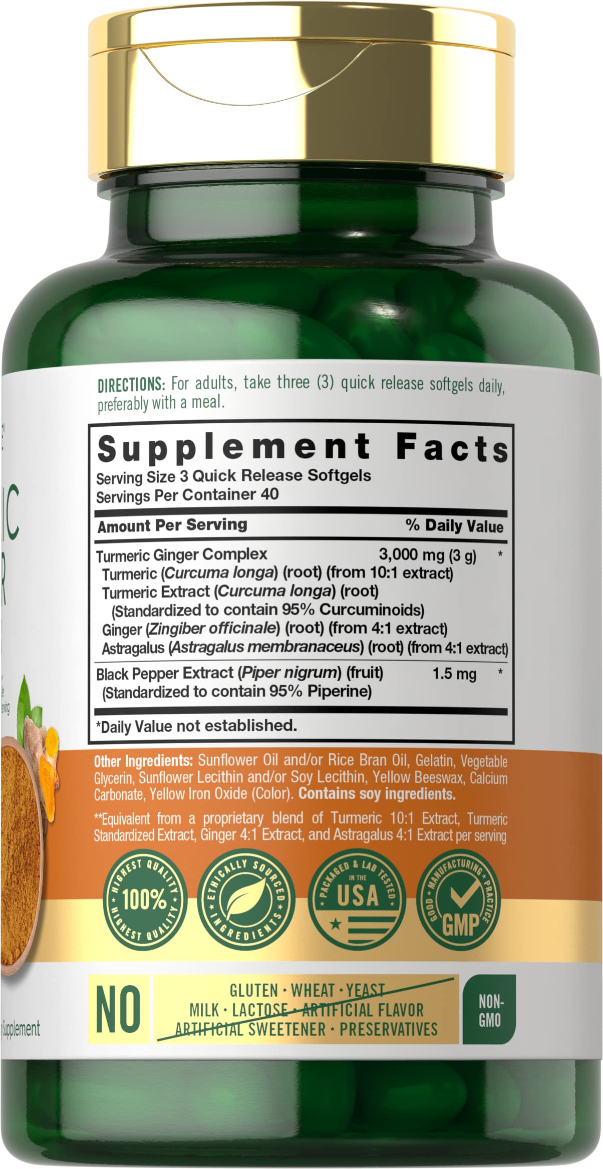 Carlyle Turmeric & Ginger Supplement 3000 mg - 120 Softgels | Turmeric Curcumin Complex + Black Pepper (Non-GMO, Gluten Free)