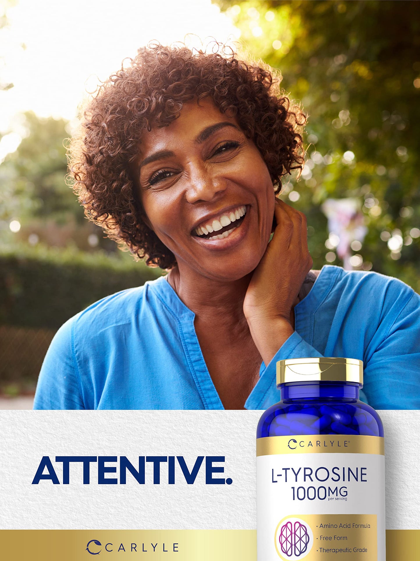 Carlyle Tyrosine Capsules 1000mg – 300 Ct | Therapeutic Grade | Gluten Free, Non-GMO
