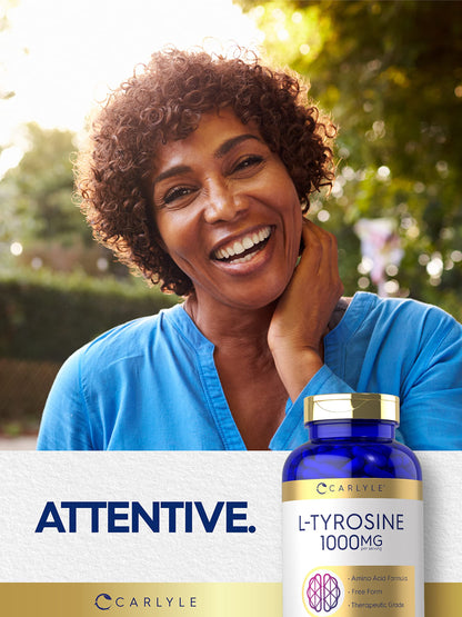 Carlyle Tyrosine Capsules 1000mg – 300 Ct | Therapeutic Grade | Gluten Free, Non-GMO
