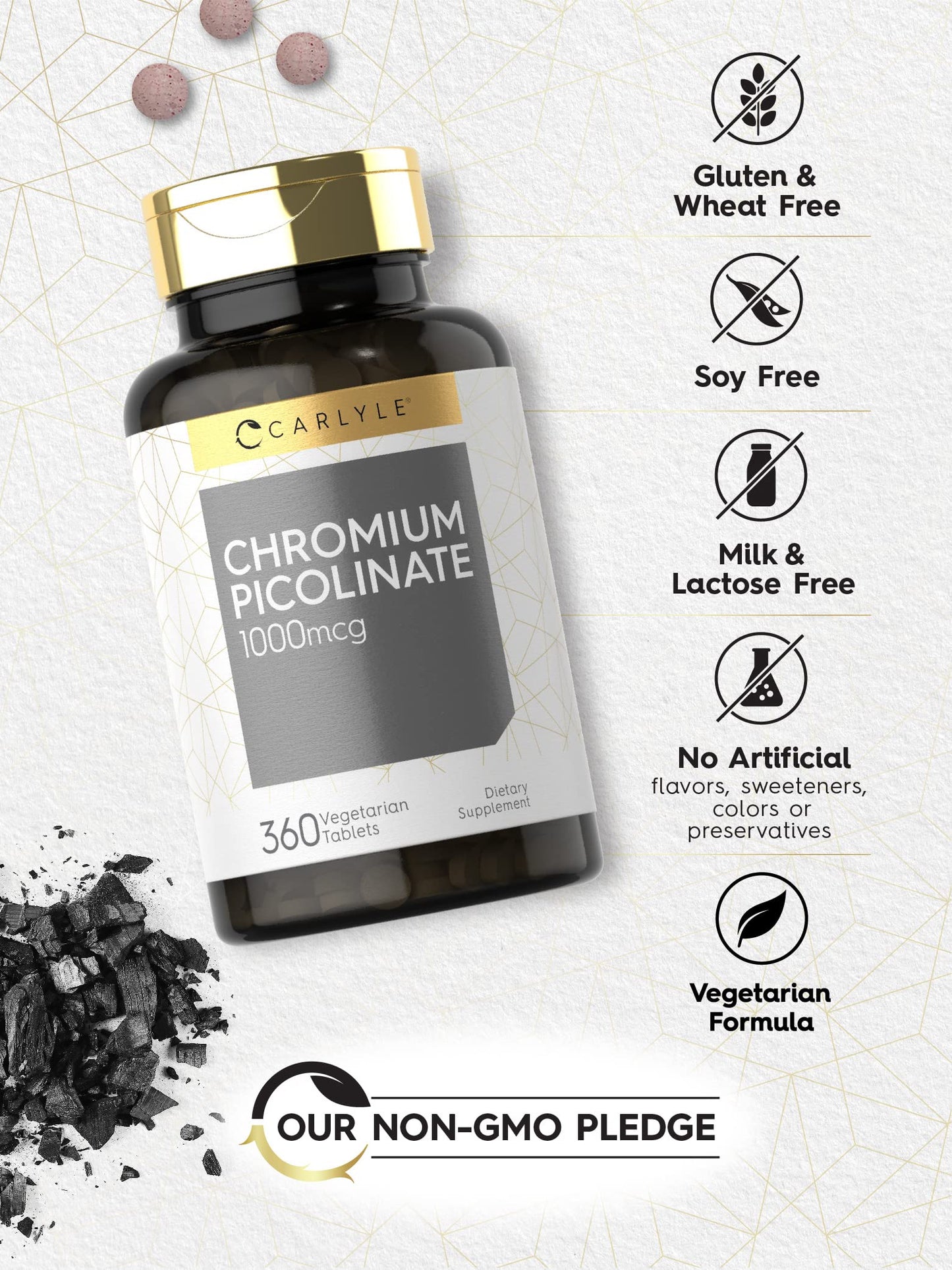 Carlyle Ultra Chromium Picolinate 1000mcg | 360 Tablets | Vegetarian, Non-GMO, Gluten Free