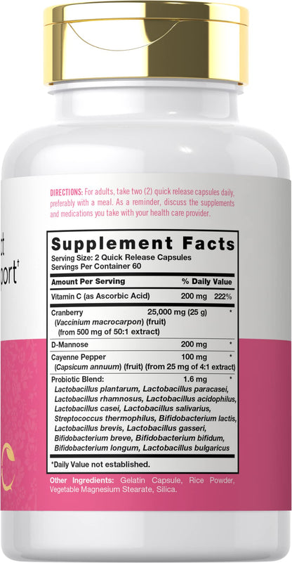 Carlyle Urinary Tract Health for Women - 120 Capsules | D-Mannose, Cranberry & Probiotics