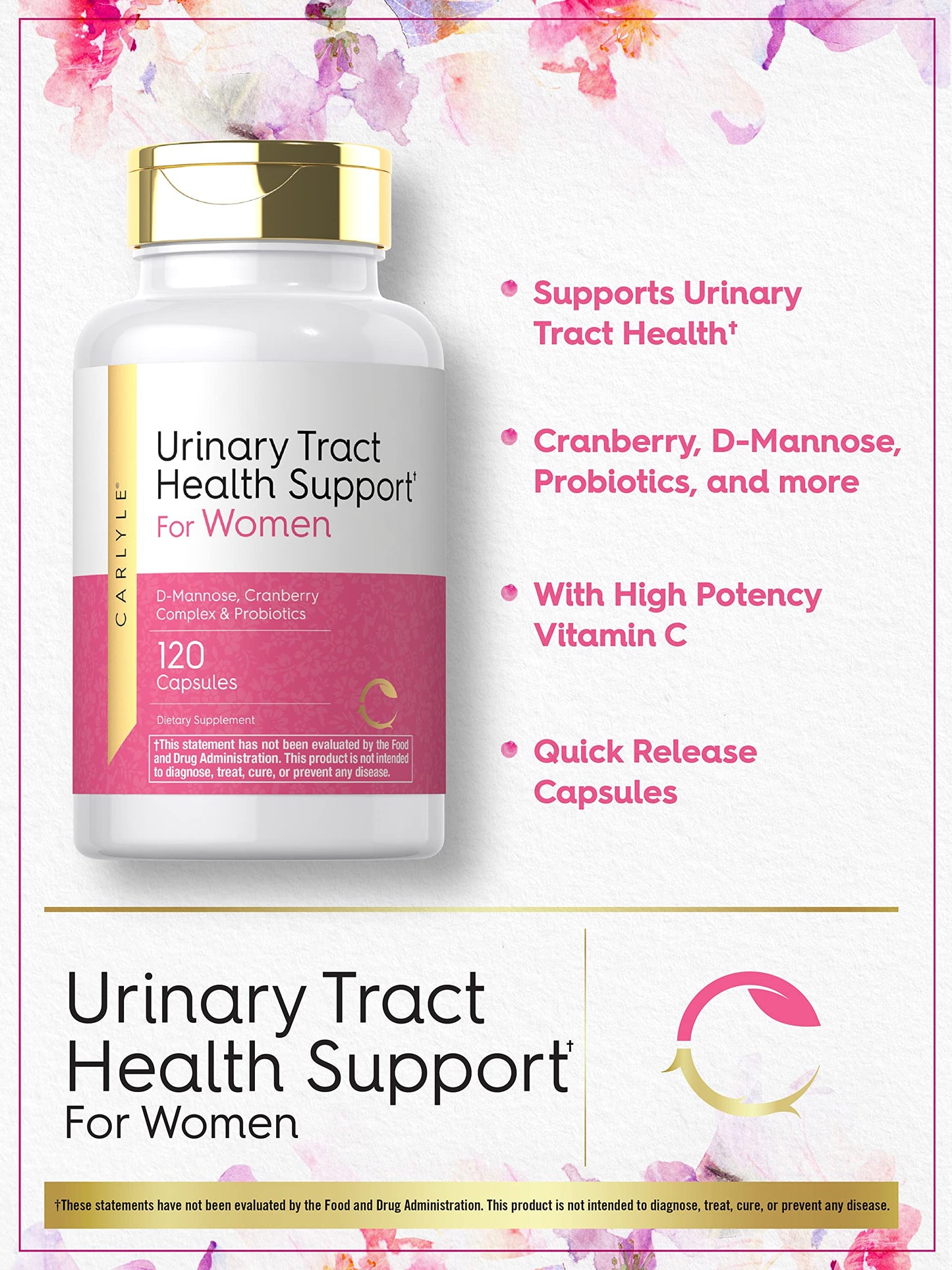 Carlyle Urinary Tract Health for Women - 120 Capsules | D-Mannose, Cranberry & Probiotics