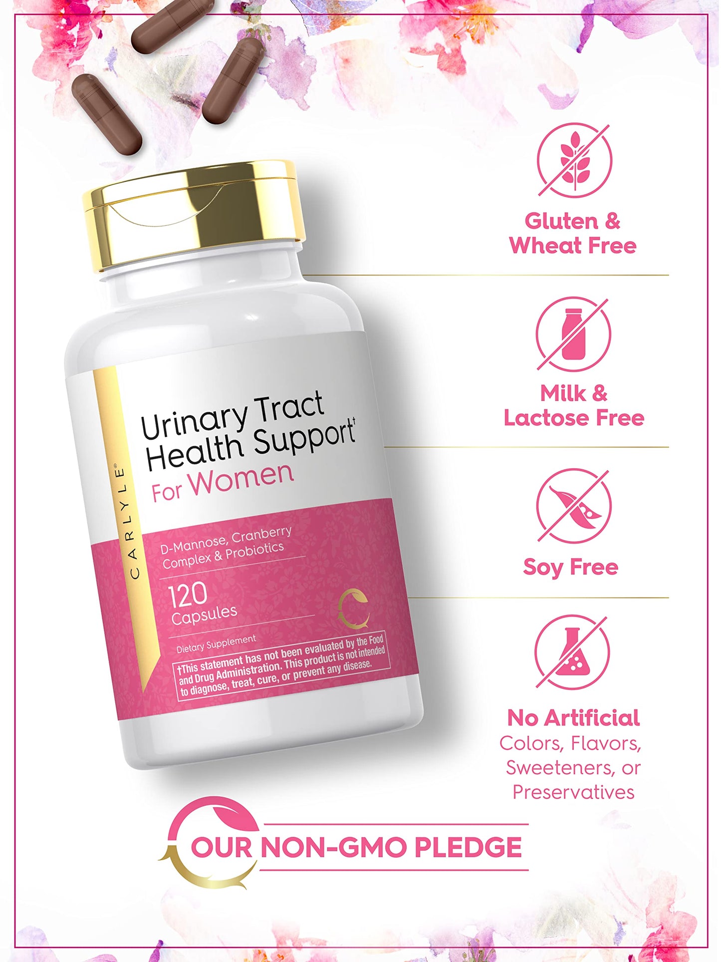Carlyle Urinary Tract Health for Women - 120 Capsules | D-Mannose, Cranberry & Probiotics
