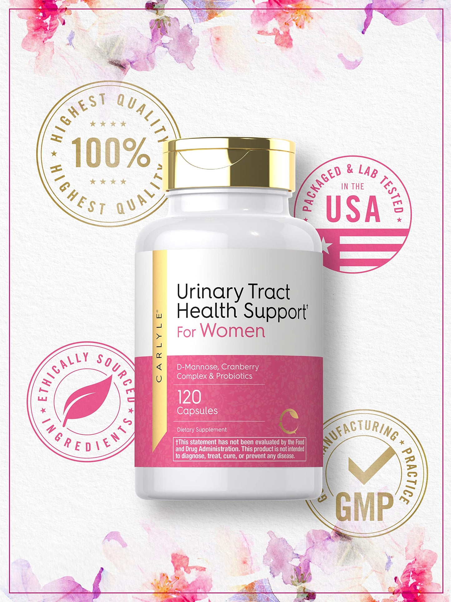 Carlyle Urinary Tract Health for Women - 120 Capsules | D-Mannose, Cranberry & Probiotics