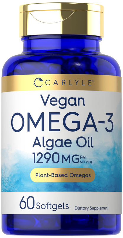 Carlyle Vegan Omega-3 Supplement – 1290 mg, 60 Softgels, Plant-Based from Algae Oil