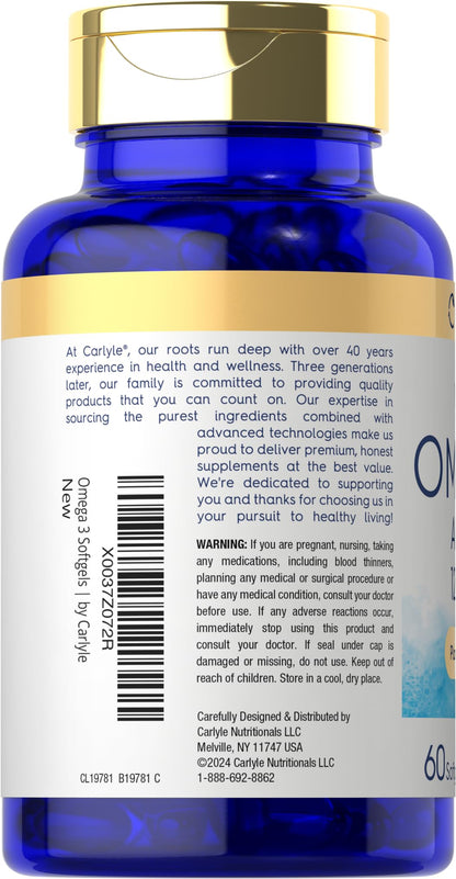Carlyle Vegan Omega-3 Supplement – 1290 mg, 60 Softgels, Plant-Based from Algae Oil