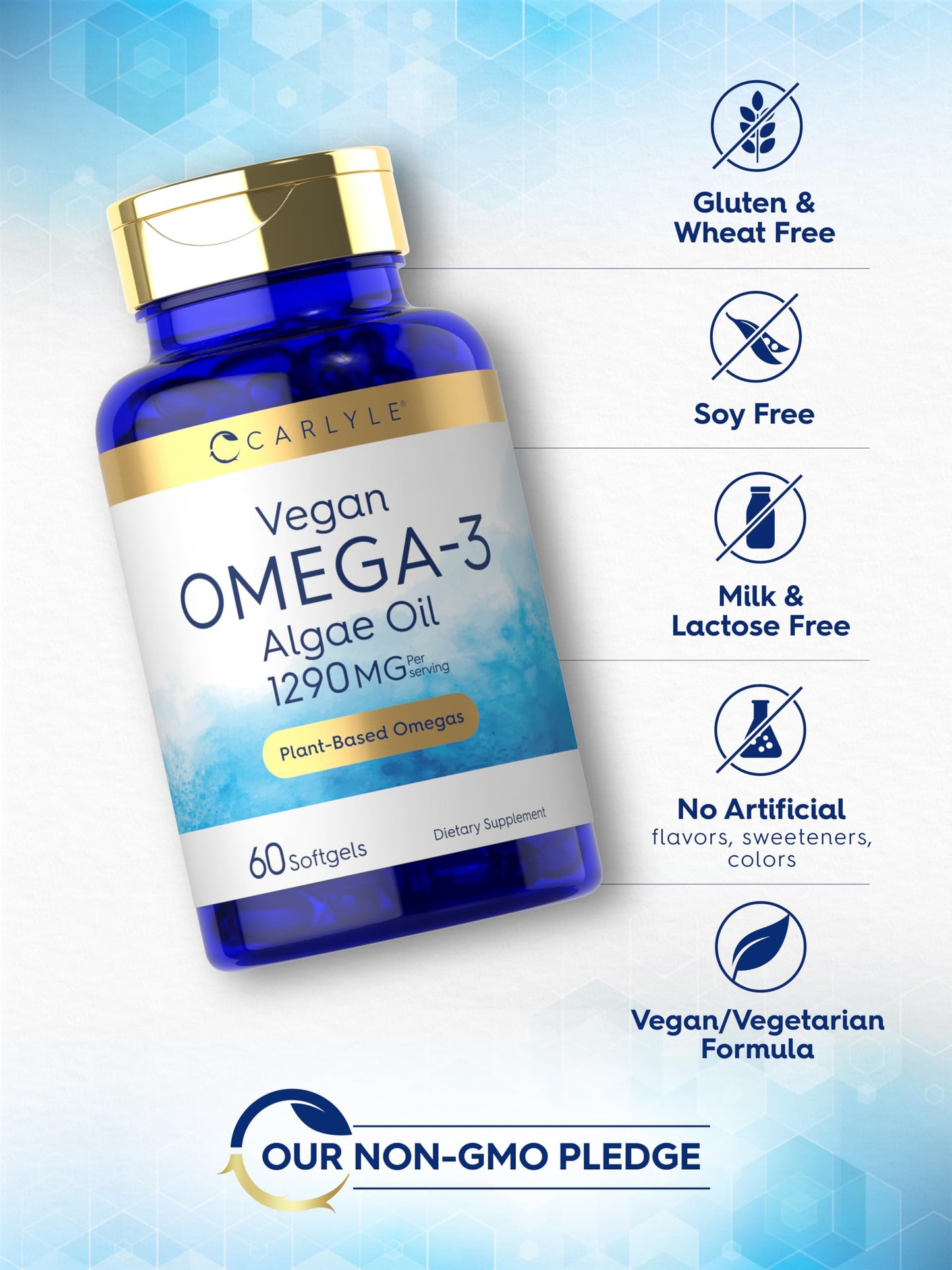 Carlyle Vegan Omega-3 Supplement – 1290 mg, 60 Softgels, Plant-Based from Algae Oil