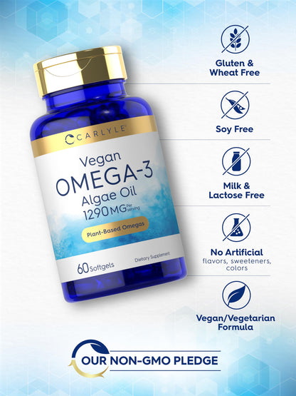 Carlyle Vegan Omega-3 Supplement – 1290 mg, 60 Softgels, Plant-Based from Algae Oil