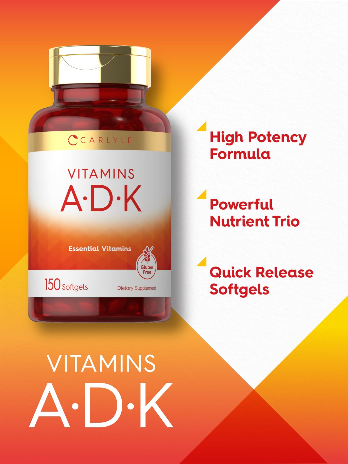 Carlyle Vitamin ADK 150 Softgels - Non-GMO Gluten Free Supplement