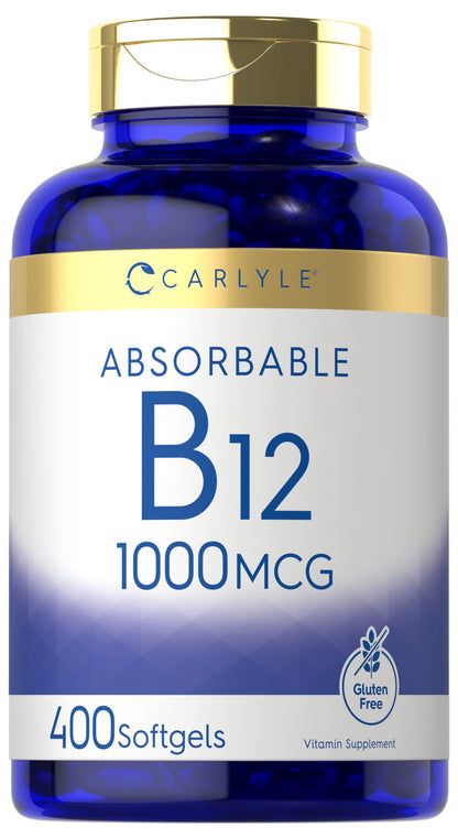 Carlyle Vitamin B12 1000 mcg Absorbable | 400 Softgels | Non-GMO, Gluten Free