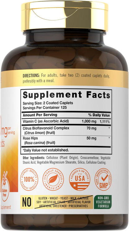 Carlyle Vitamin C 1000mg with Bioflavonoids | 250 Caplets | Vegetarian, Non-GMO, Gluten Free
