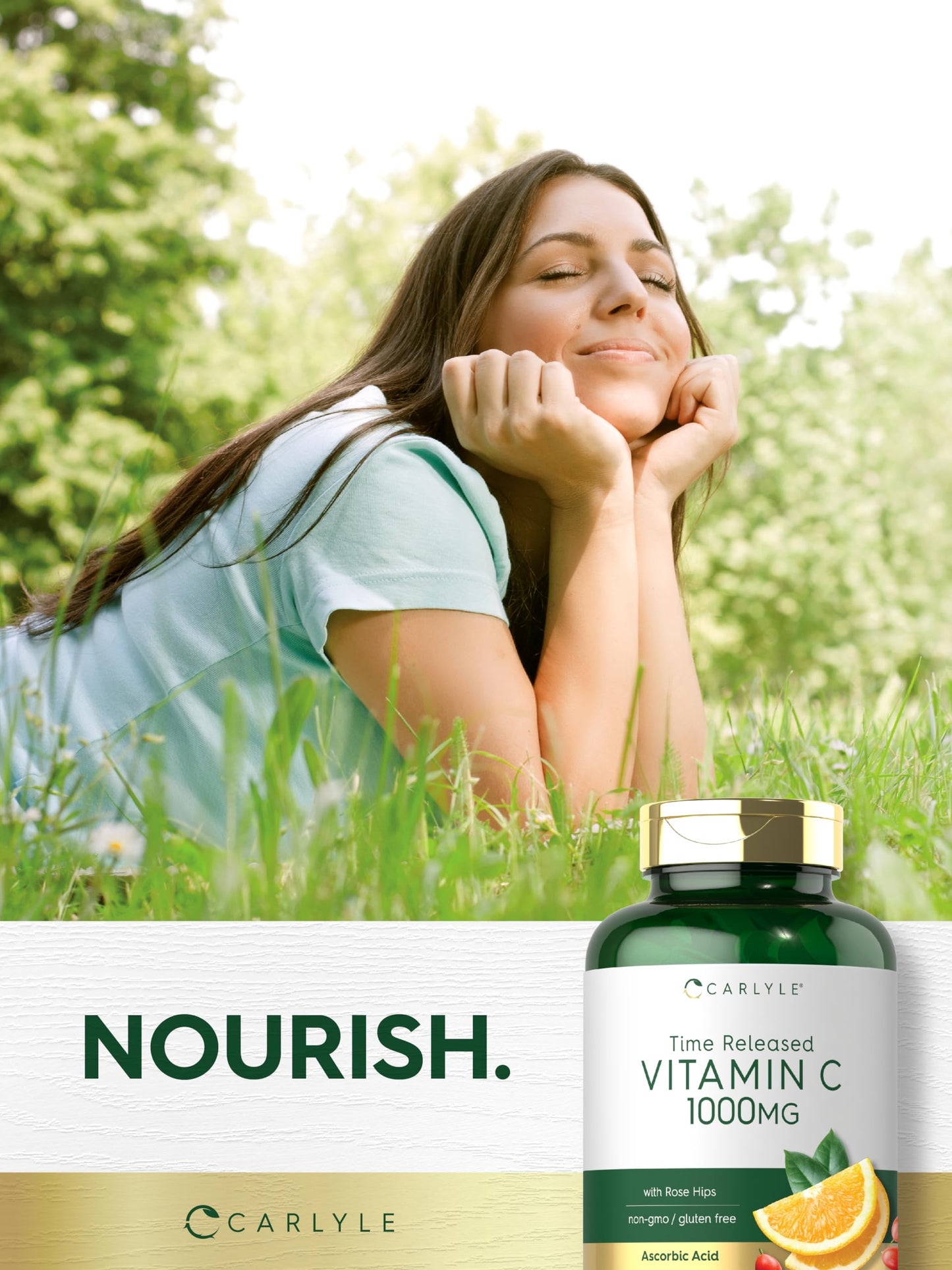Carlyle Vitamin C 1000mg | Timed Release | 120 Vegetarian Caplets | Rose Hips | Non-GMO & Gluten Free