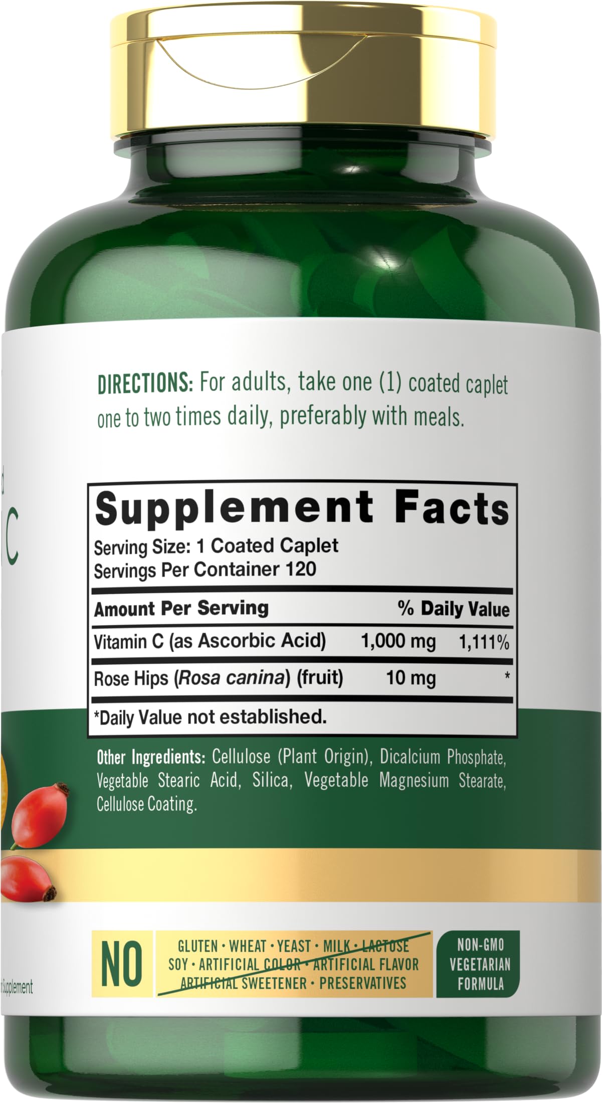 Carlyle Vitamin C 1000mg | Timed Release | 120 Vegetarian Caplets | Rose Hips | Non-GMO & Gluten Free