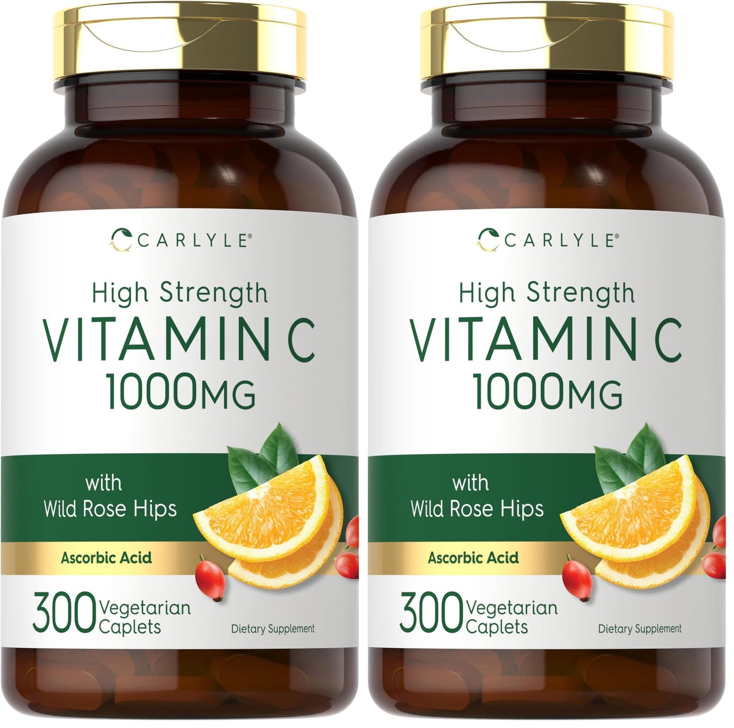Carlyle Vitamin C 1000mg – 300 Vegetarian Caplets | High Strength, Non-GMO & Gluten Free