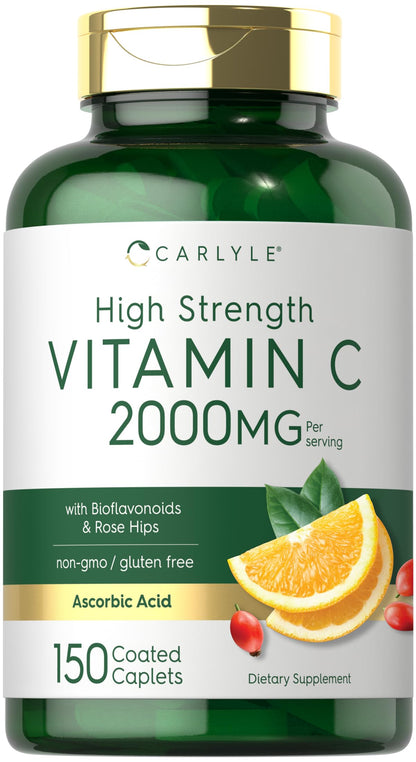 Carlyle Vitamin C 2000mg with Rose Hips – 150 Caplets | Vegetarian, Non-GMO, Gluten Free