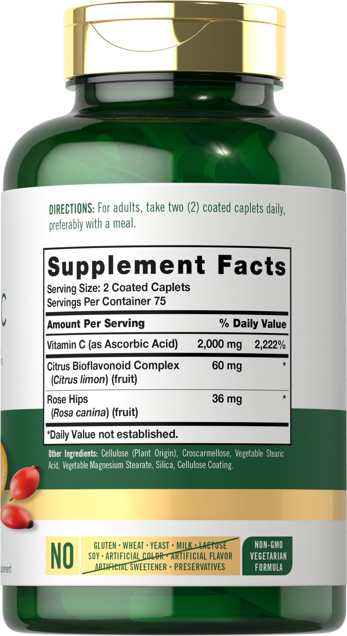 Carlyle Vitamin C 2000mg with Rose Hips – 150 Caplets | Vegetarian, Non-GMO, Gluten Free