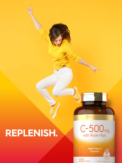 Carlyle Vitamin C 500mg with Rose Hips – 200 Tablets | Vegetarian, Non-GMO, Gluten Free