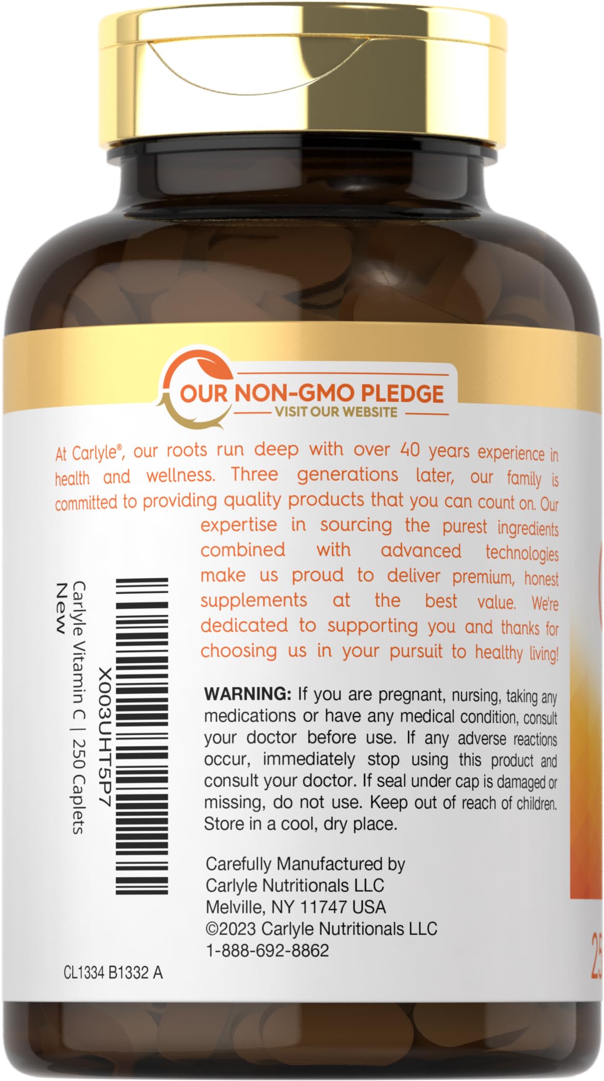 Carlyle Vitamin C 1000mg with Bioflavonoids | 250 Caplets | Vegetarian, Non-GMO, Gluten Free