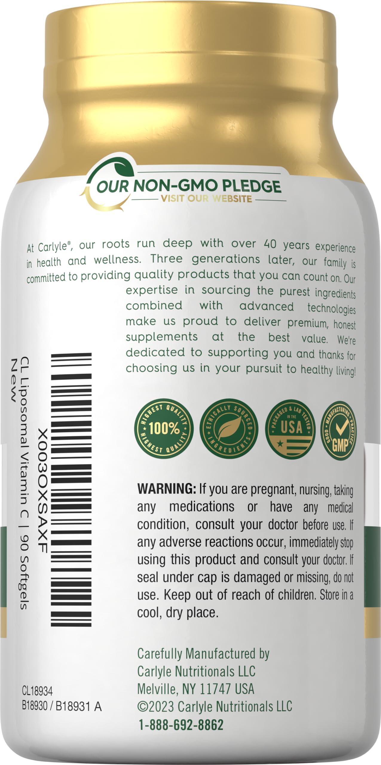 Carlyle Liposomal Vitamin C 2200mg – 90 Softgels | High Potency, Non-GMO, Gluten Free