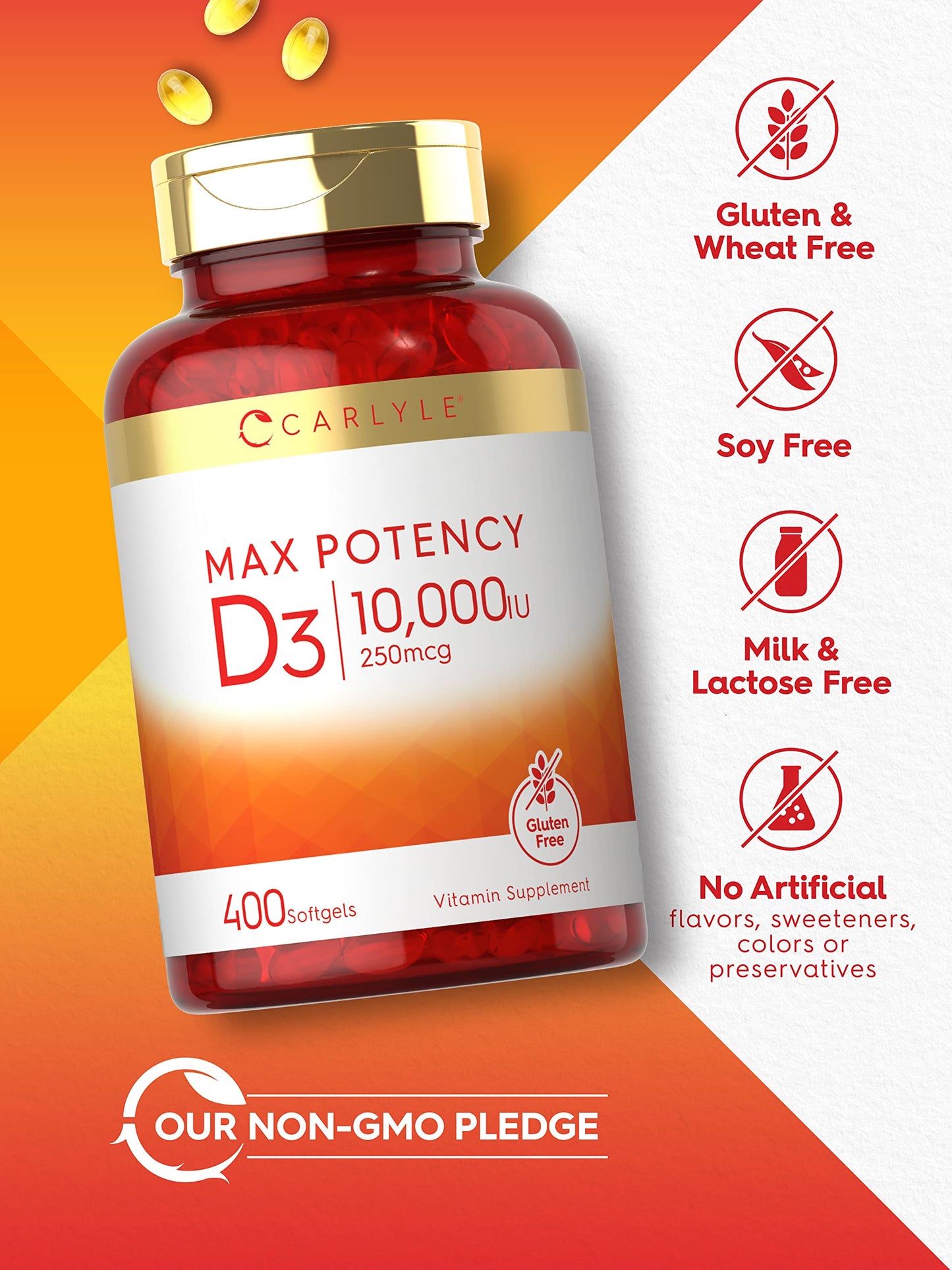 Carlyle Vitamin D 10,000 IU | 400 Softgels | Value Size | Max Potency | Non-GMO, Gluten Free
