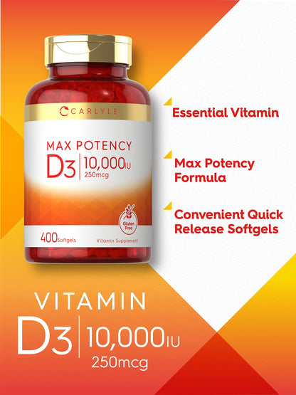 Carlyle Vitamin D 10,000 IU | 400 Softgels | Value Size | Max Potency | Non-GMO, Gluten Free