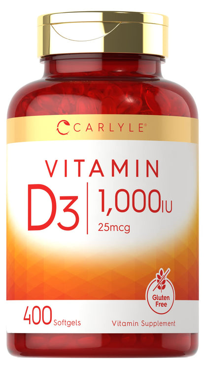 Carlyle Vitamin D3 1000IU - 400 Softgels | High Potency | Non-GMO & Gluten Free