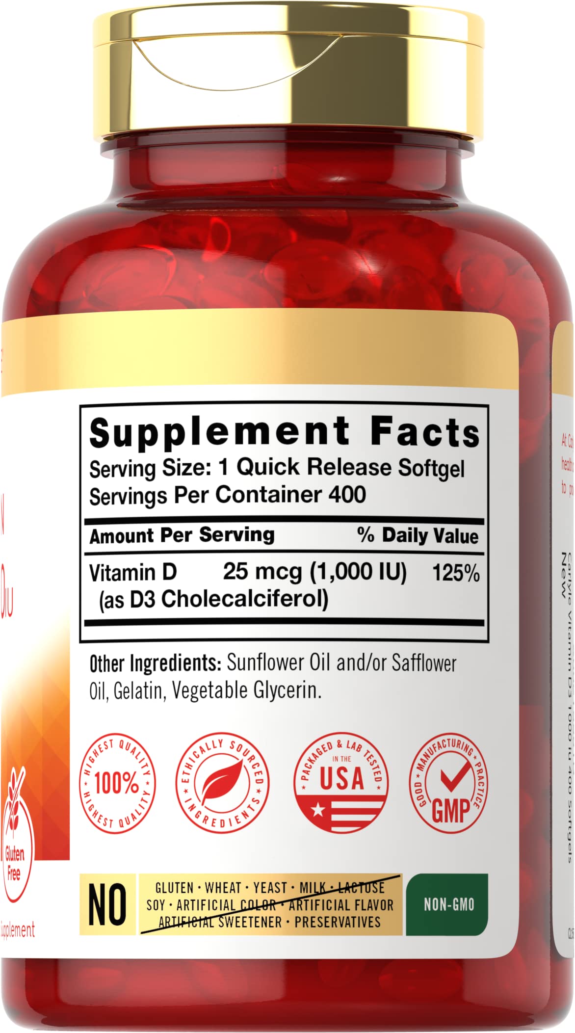 Carlyle Vitamin D3 1000IU - 400 Softgels | High Potency | Non-GMO & Gluten Free