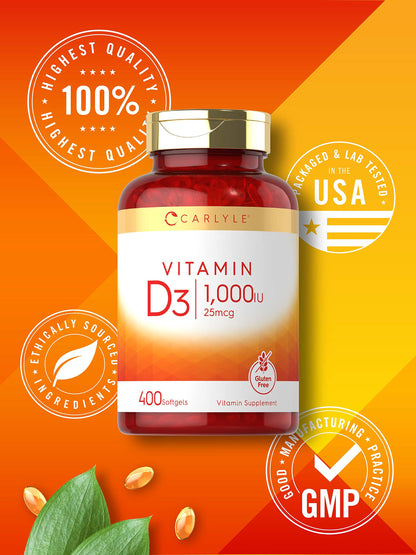 Carlyle Vitamin D3 1000IU - 400 Softgels | High Potency | Non-GMO & Gluten Free