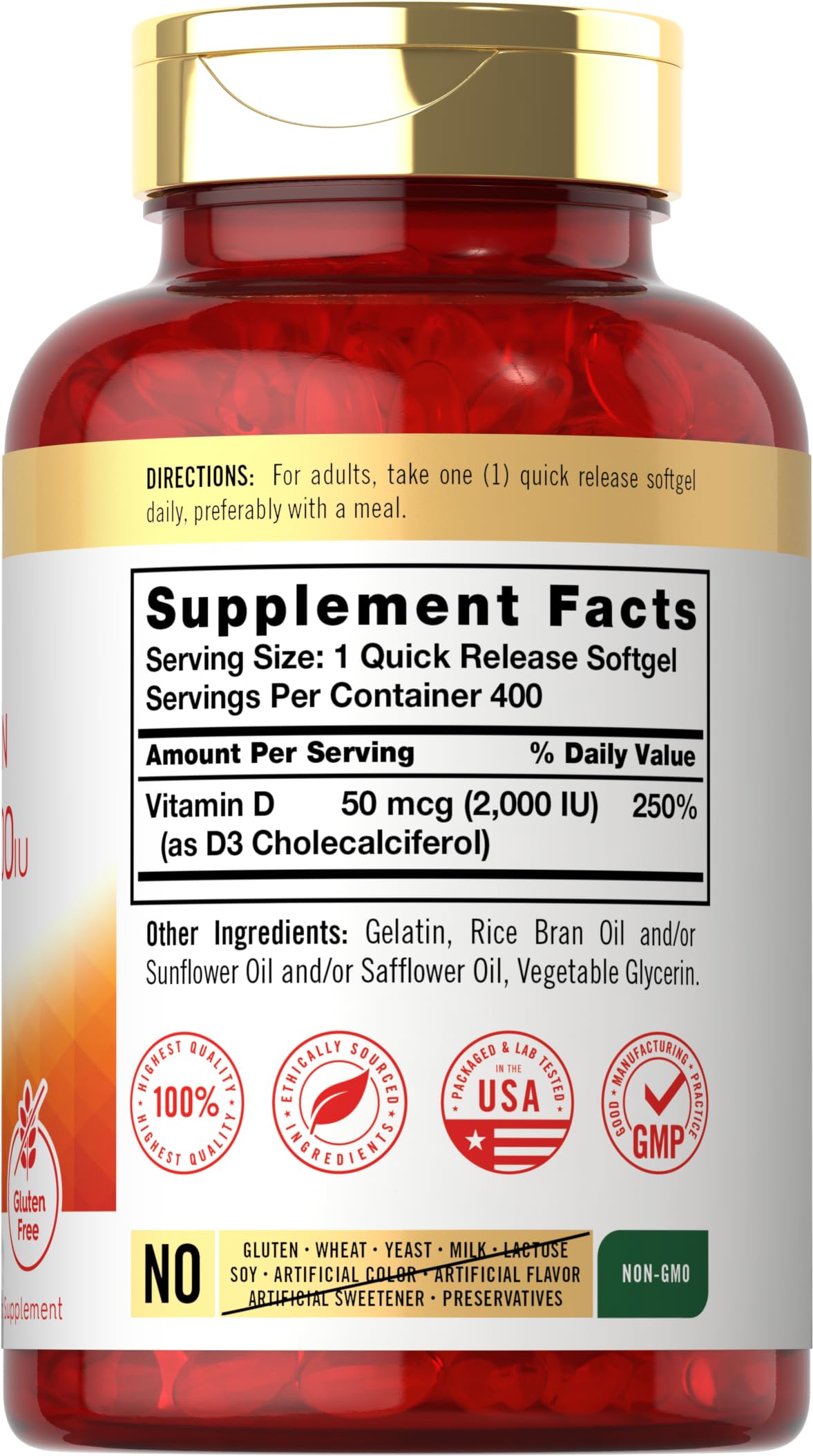 Carlyle Vitamin D3 2000IU Softgels - 400 Count | Non-GMO, Gluten Free | 50 mcg
