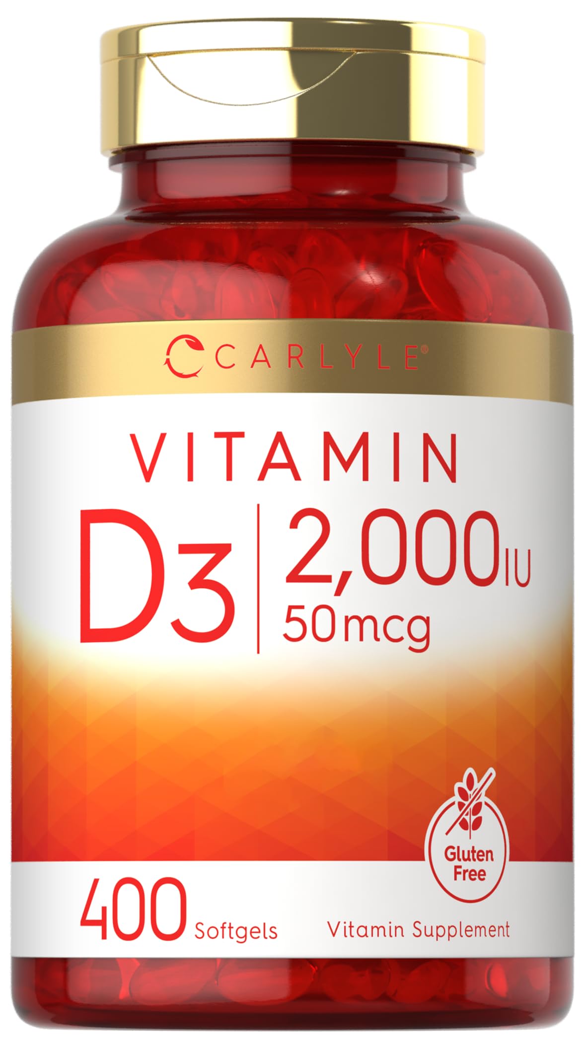 Carlyle Vitamin D3 2000IU Softgels - 400 Count | Non-GMO, Gluten Free | 50 mcg
