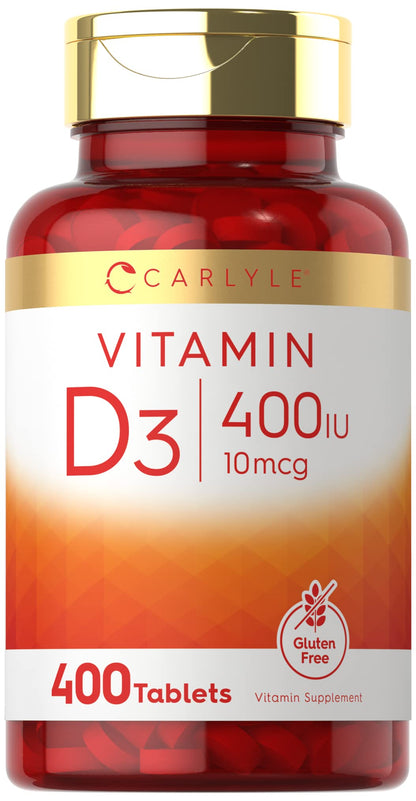 Carlyle Vitamin D3 400 IU (10 mcg) – 400 Tablets | Value Size | Vegetarian, Non-GMO, Gluten Free Formula | Vitamin D Supplement