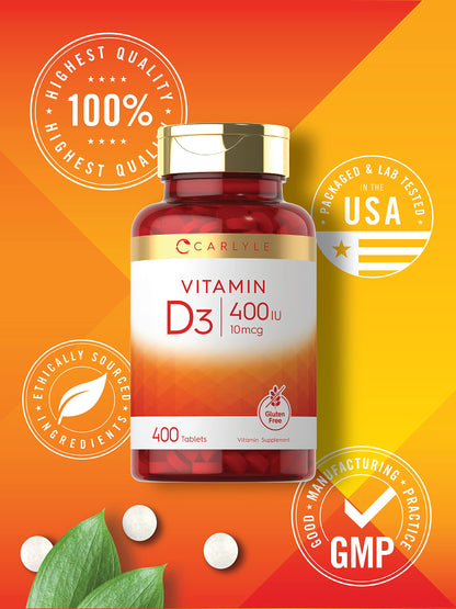 Carlyle Vitamin D3 400 IU (10 mcg) – 400 Tablets | Value Size | Vegetarian, Non-GMO, Gluten Free Formula | Vitamin D Supplement