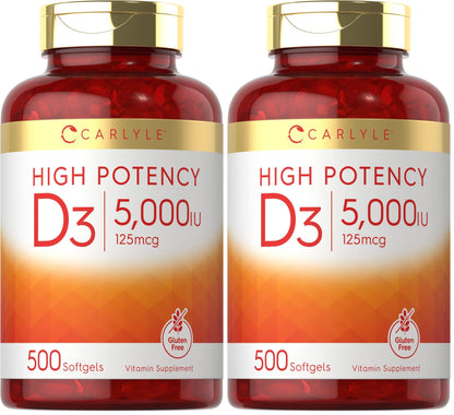 Carlyle Vitamin D3 5000 IU Softgels – 125 mcg Value Size Pack of 2 – Non-GMO & Gluten Free