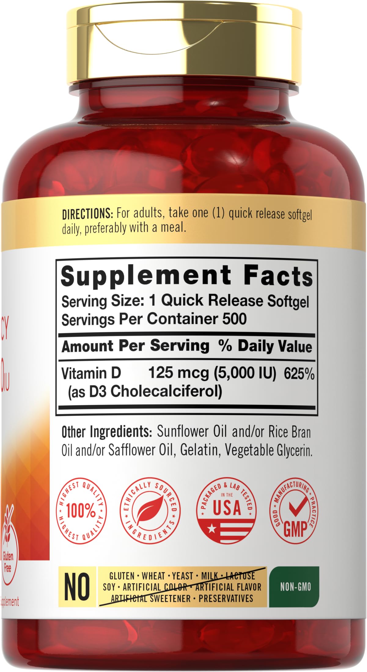 Carlyle Vitamin D3 5000 IU Softgels – 125 mcg Value Size Pack of 2 – Non-GMO & Gluten Free
