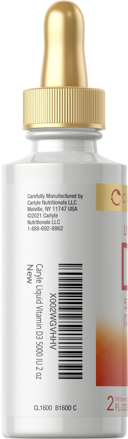 Carlyle Liquid Vitamin D3 5000 IU (125 mcg) – 2 oz | Vegetarian, Non-GMO, Gluten Free