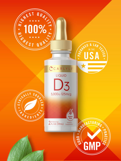 Carlyle Liquid Vitamin D3 5000 IU (125 mcg) – 2 oz | Vegetarian, Non-GMO, Gluten Free