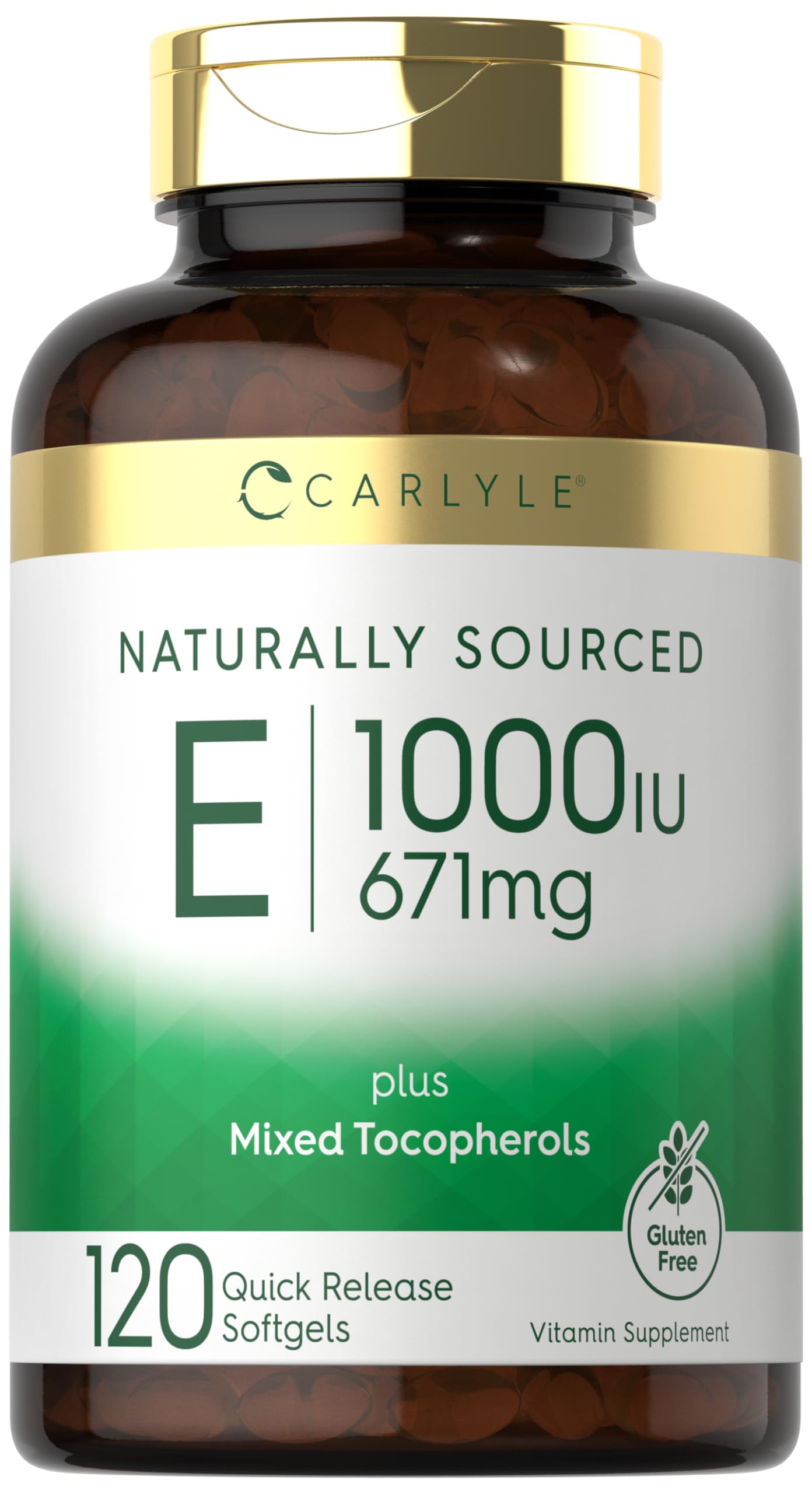 Carlyle Vitamin E 1000 IU Softgels – Mixed Tocopherols – 120 Pills | Non-GMO & Gluten Free